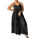 plus Size Women's Casual V Neck Pleated Suspender Dress European American Style Spring Autumn Regular Thickness_ecoleips.com