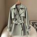 Trench Coat For Women – Slim-Fit Double-Breasted Mid-Length Coat In Dusty Blue/Khaki/Sage Green (M-2XL)_ecoleips.com