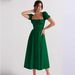 2026 European And American Summer High-Waisted Women's Slimming Elegant Puff Sleeve Tie-Waist Short-Sleeve Dress_ecoleips.com