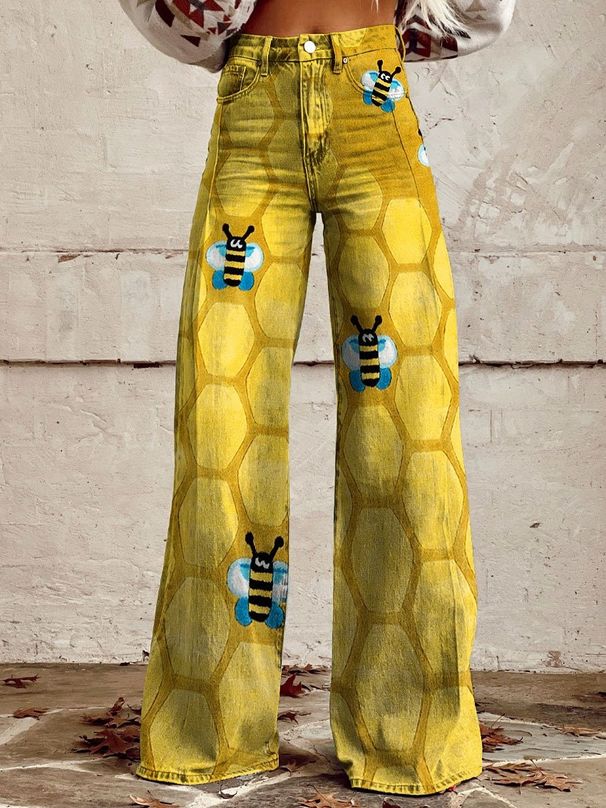 Women's Thin Anti-Denim Wide Leg Pants 3D Trendy Bell Bottom for Autumn Winter Hot Selling One Piece Casual Denim_ecoleips.com