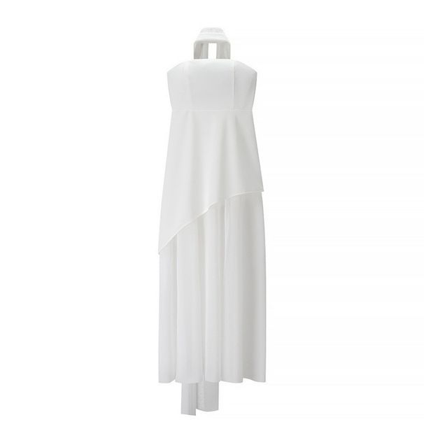 Women's Fashionable Tie Neck Strapless Top with Mesh Patchwork Hem Dress Wholesale 2025 New Style Factory Direct Import_ecoleips.com