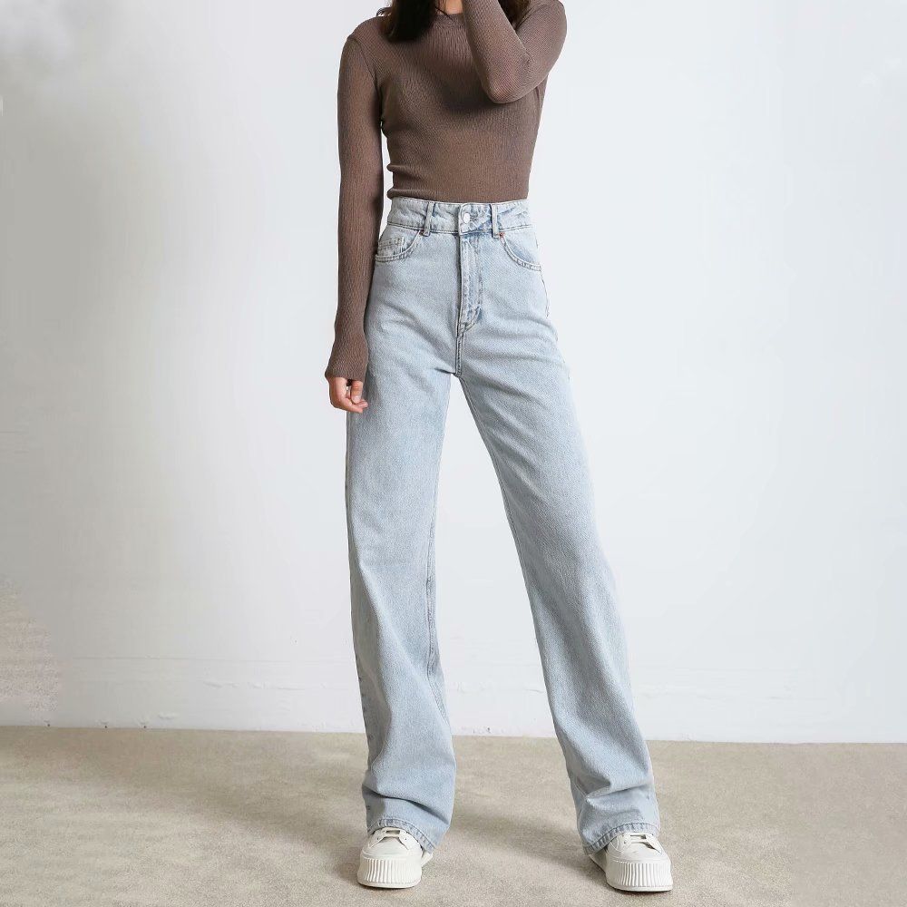 European And American Style 2025 New Solid Color Jeans For Women Drape Loose Slim High Waist Straight Pants Women Casual Trousers_ecoleips.com