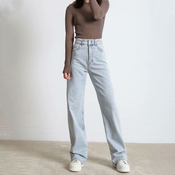 European And American Style 2025 New Solid Color Jeans For Women Drape Loose Slim High Waist Straight Pants Women Casual Trousers_ecoleips.com