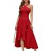 2026 New Halter Neck Ruffle Hem Women Formal Dress_ecoleips.com
