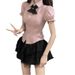 Sweet And Spicy Girl Women's Polo Collar Shirt Summer Pink Slim Fit Short Sleeve Unique Top_ecoleips.com