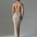 Beach Dress, Sexy V Neck Halter Bodycon Dress, Backless Hollow Out Strappy Knit Maxi Dress._ecoleips.com