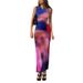 Women's Clothing New Fashion Digital Printing Slit Round Neck Hip Wrapped Slim Sleeveless Dress_ecoleips.com