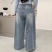 American-style Blue Wide-leg Extra-long Floor-length Ripped Loose-fit Casual Jeans For Women_ecoleips.com