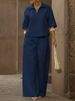Women's Clothing Solid Color Casual Two Piece Set Spring Summer Collared Top Wide Leg Pants Fashionable_ecoleips.com