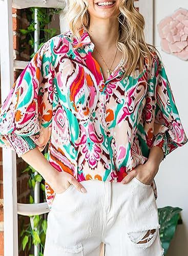 Verve 2025 Autumn Winter Women's Long Sleeve Printed Top With Turn-down Collar And Lantern Sleeves_ecoleips.com