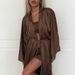 Silk Long Robe Lingerie Shorts Pajamas Women Autumn Winter Three-Piece Set European And American_ecoleips.com