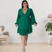 Women's Clothing V-Neck Flutter Sleeve Midi Dress With Vertical Stripe Jacquard, Elegant A-Line Swing Dress_ecoleips.com
