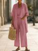 Women's Summer Casual Three Piece Set European American Style Straight Leg Solid Color Travel Vacation Comfortable mid Waist Polyester_ecoleips.com