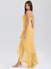Mozision Ruffled Draped Ruched Sexy Maxi Dress For Women Yellow Spaghetti Strap Sleeveless Backless Club Party Sexy Long Dress_ecoleips.com