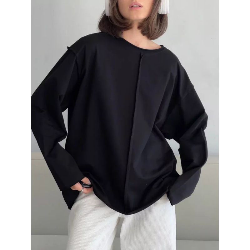 Autumn Cotton Long-Sleeve T-Shirt With Soft Knitted Wool Fabric, Loose-Fitting Design For Women_ecoleips.com