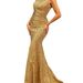 Women's Clothing New Fashion V Neck Hip Wrapped Sequined Mid Waist Off Shoulder Small Tail Long Evening Dress_ecoleips.com