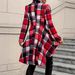 Women's Elegant Plaid Button Front Jacket Long Sleeve High Low Flared Design Spring/Autumn_ecoleips.com