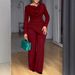 Women's Clothing Fitted Top & Flare Pants Set – Long-Sleeve Fall Outfit (S-5XL, Polyester-Spandex Blend, Wrinkle-Resistant, Casual & Elegant)_ecoleips.com
