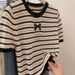 Women's Hong Kong Style Korean Style Knit Top Black And White Striped Short Sleeve Hollowed Out Round Neck Loose Slimming Short Top For New Spring_ecoleips.com