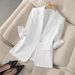 White Casual Blazer Jacket for Women Thin 3/4 Sleeve Lightweight European American Style Outerwear_ecoleips.com