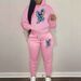 Women's Fashionable Casual Street Dance Sweatshirt And Pants Set Rabbit Print Warm Hooded Top plus Matching Bottoms for Autumn Winter_ecoleips.com