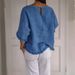 Women's Clothing Summer Short Sleeved Round Neck Cotton And Linen Solid Color Loose Version Shirt_ecoleips.com