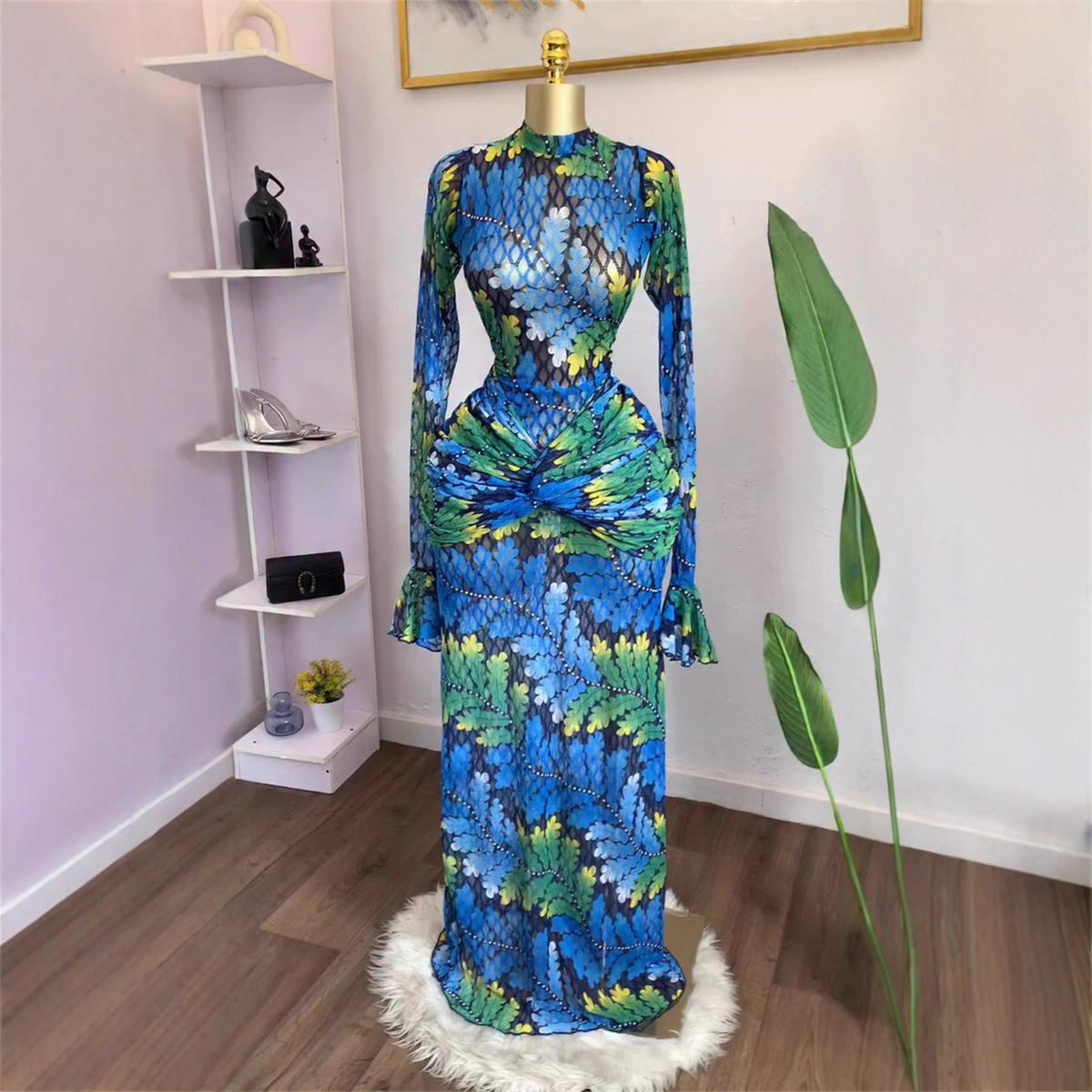 Sheer Mesh Ruffle Sleeve Midi Dress With Flare Hem For Women - Elegant Bohemian Style Party Wear_ecoleips.com