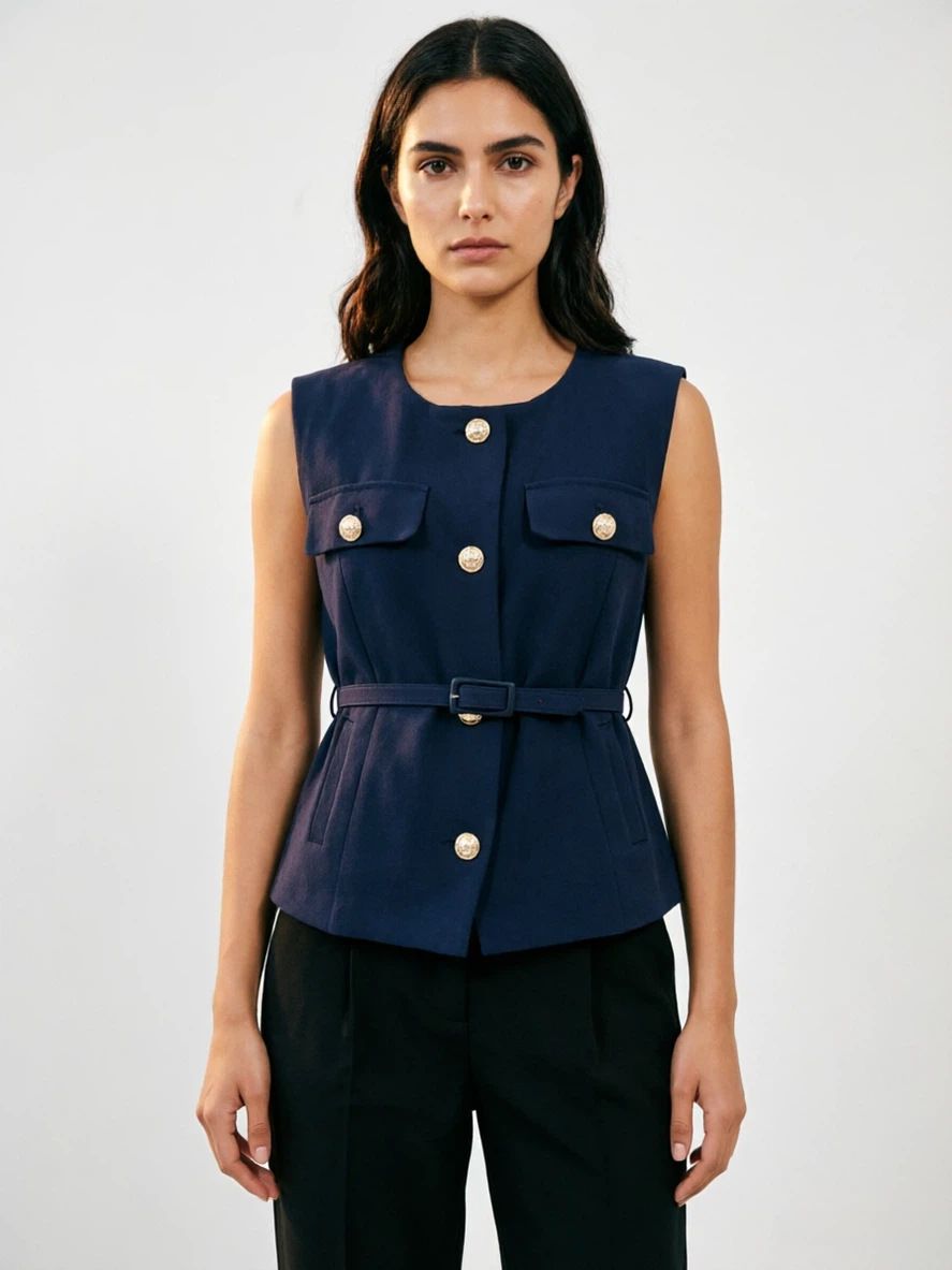 Women's Elegant Sleeveless Belted Blazer Vest – Casual Office Layering Jacket 2026_ecoleips.com