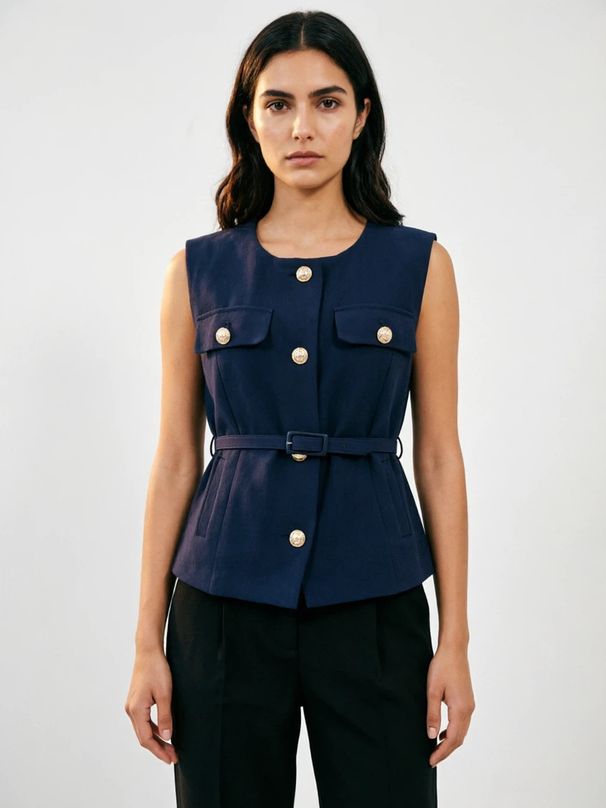 Women's Elegant Sleeveless Belted Blazer Vest – Casual Office Layering Jacket 2026_ecoleips.com