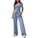 2026 New European American Foreign Trade Women's Clothing Solid Color Casual Fashion V-neck Top And Wide-leg_ecoleips.com