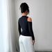 Women's Asymmetrical Off-Shoulder Top Slim Fit with Metallic Decoration Spring New Style_ecoleips.com