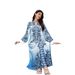 Women's Clothing Fashion Printed V Neck Loose Dress Female Beaded Hot Diamond Robe_ecoleips.com