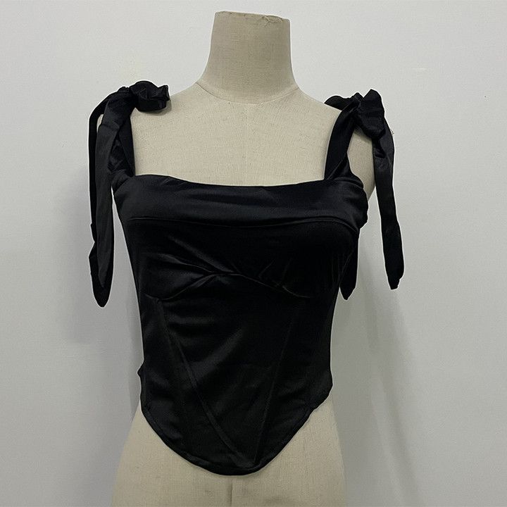 Satin Summer Wrap Top For Women | Backless Crisscross Tie-Up Bustier Cami In Yellow, Black, Hot Pink_ecoleips.com