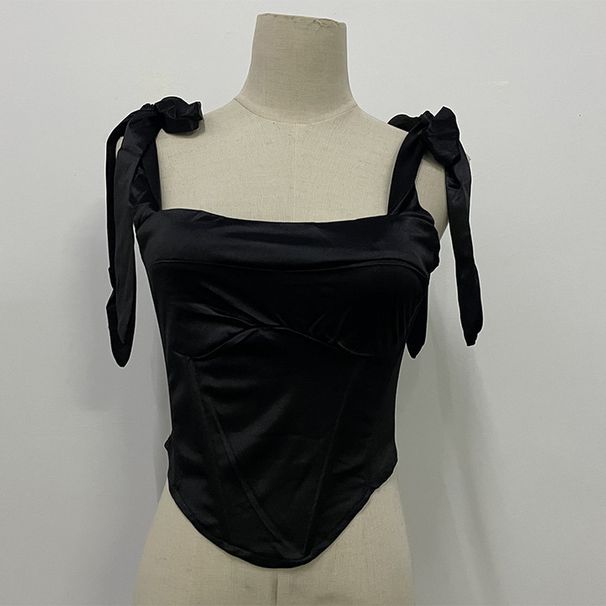 Satin Summer Wrap Top For Women | Backless Crisscross Tie-Up Bustier Cami In Yellow, Black, Hot Pink_ecoleips.com