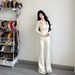Korean-style White Casual Sports Yoga Outfit For Women, Stand-up Collar Jacket And Flared Pants, 2026 Early Autumn_ecoleips.com