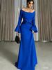 Elegant Women's Long Sleeve Off-Shoulder Ruffle Detail Bodycon Evening Dress For Wedding & Party_ecoleips.com