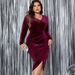 "Plus Size Bodycon Evening Dress – Long Sleeve High Waist Sexy Dress For Women, Stretchy Polyester Slim Fit Clubwear, Burgundy & Navy Blue"_ecoleips.com