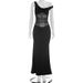 Women's Sexy Off-Shoulder Long Dress Solid Color Spliced See through Mesh European And American Style Spring Summer 2026_ecoleips.com