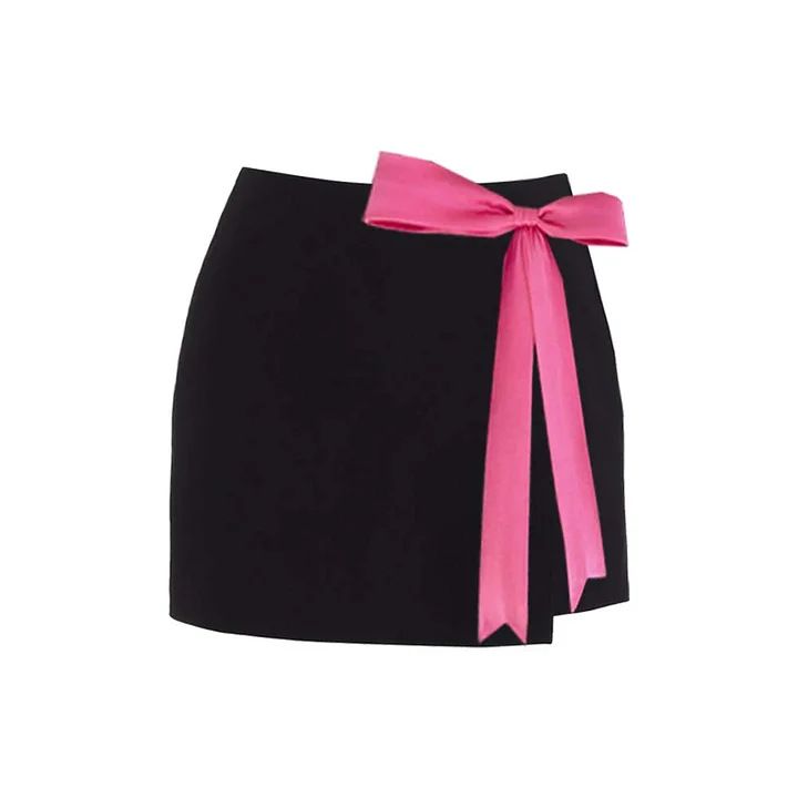 European And American Bikini New Black And Pink Color Matching Bow Decoration Sweet Girl Split Swimsuit Suit Female_ecoleips.com