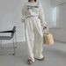 Korean Chic Winter Set – Oversized Letter Print Sweatshirt & High-Waist Drawstring Pants (XL, Charcoal Grey)_ecoleips.com