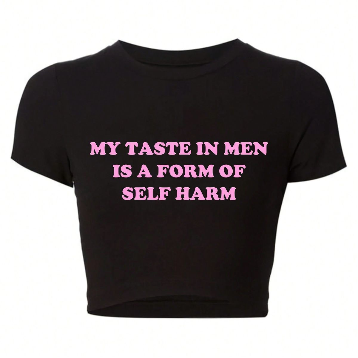 Trendy Women's Cropped Graphic Tee – Knot Letter Print Short Sleeve Top, Stretchy Polyester, Streetwear Style (Xs-Xl, Black)_ecoleips.com