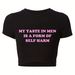 Trendy Women's Cropped Graphic Tee – Knot Letter Print Short Sleeve Top, Stretchy Polyester, Streetwear Style (Xs-Xl, Black)_ecoleips.com
