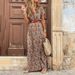 Women's Bohemian Floral V-Neck Maxi Dress With Faux Leather Belt - Chic Ruffle Hem Sundress_ecoleips.com
