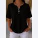 Women's Summer Waffle T Shirts Half Zip Short Sleeved Commuter Tops Casual Fashion Ladies' Clothing_ecoleips.com