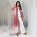 Ombre Print Muslim Abaya With Pleated Detail – Loose Fit Open Front Robe For Daily Modesty (Pink/Brown/Green, One Size)_ecoleips.com