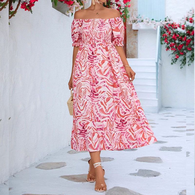 Women's Sweet Off Shoulder Floral Print Short Sleeve Midi Dress – Smocked Waist Casual Boho Summer Gown 2026_ecoleips.com