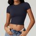 Women Yoga T-Shirt Sports Gym Cropped Tops Gym Training Shirt Fitness Short Sleeve Yoga Running Workout Tracksuit Short Sleeved_ecoleips.com