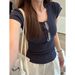 Basic Front Shoulder U-neck Threaded Slim-fitting Short-sleeved Women's Summer Inner Slim Front Shoulder T-shirt Inner Top Bottoming Shirt_ecoleips.com