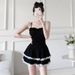 Women's One Piece Halter Swimsuit Solid Color Girlish Alluring Style Skirt Design Conservative Slimming Fresh Hot Spring Swimwear_ecoleips.com