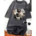 European Size Women's Oversized Vintage Washed Cotton Top Pure Black Short Sleeve_ecoleips.com
